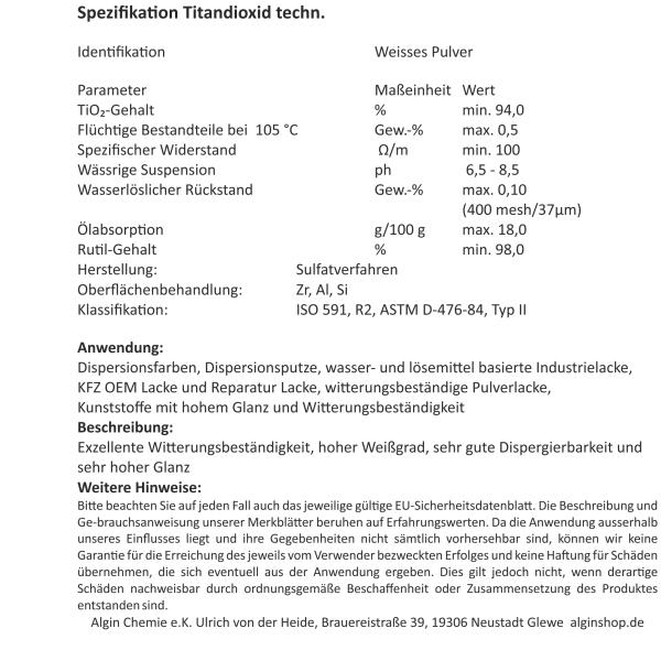 Titandioxid 100% Micropulver 2 Kg Technisch Clip Beutel